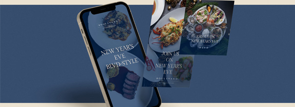 Mobile mockups of Boulevard's menu